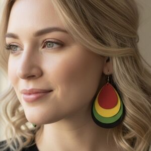 Africa earrings for women, wooden africa earrings, Rasta jewelry 3.0 Inches